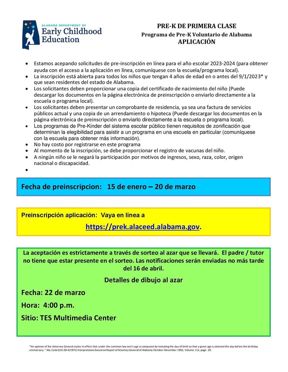  Pre K Registration (Spanish)